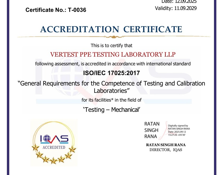 IQAS ISO 17025 Accreditation Certificate — Vertest
